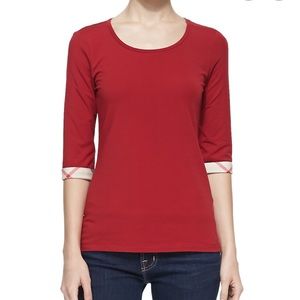 Burberry three quarter sleeve tee with check cuffs